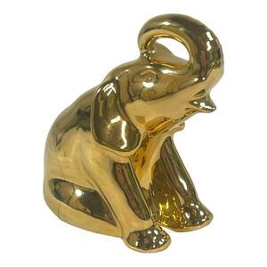Rookwood Pottery 24K Gold Finish Elephant Sculpture Limited Ed Paperweight 3.5”
